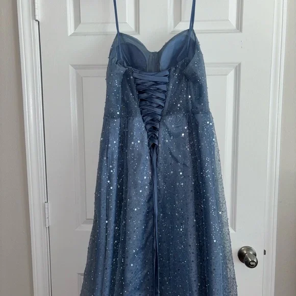 Elegant Blue Sequin Prom Dress - Picture 5 of 7